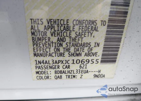 2018 Nissan Altima 2.5 from USA, damaged, VIN 1N4AL3APXJC106955